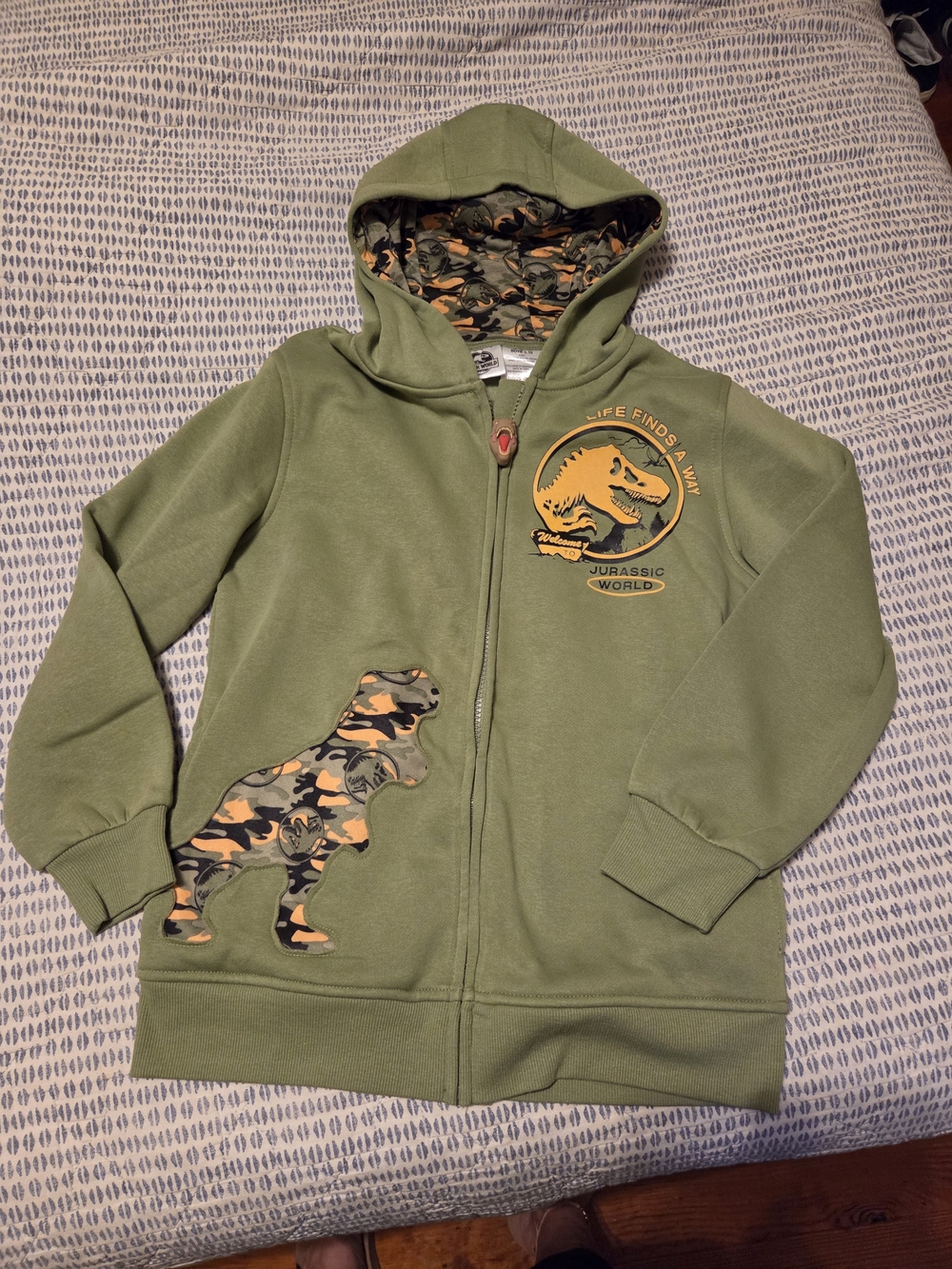 Jurassic World Kids' Olive Green Dino Zip Hoodie